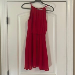 Red flows dress